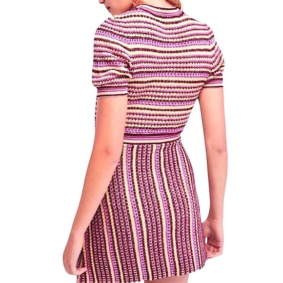 Free People Retro Cool Knit Mini Dress Large 12 Slight Shimmer Crew Neck Pink - Picture 6 of 15